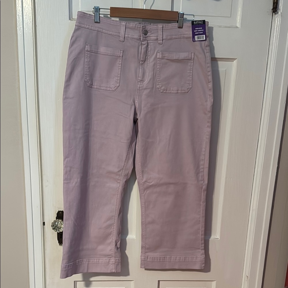 Buffalo David Bitton NWT High Rise Soft Stretch Lavender Crop Pant Size 14/34